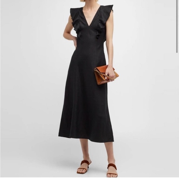Rails Constance Linen Midi Dress Size Medium In Black - Picture 1 of 15